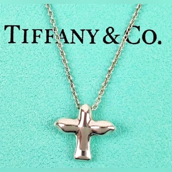 Tiffany & Co. RETIRED Elsa Peretti peace Dove Cross Necklace Vintage w box & bag